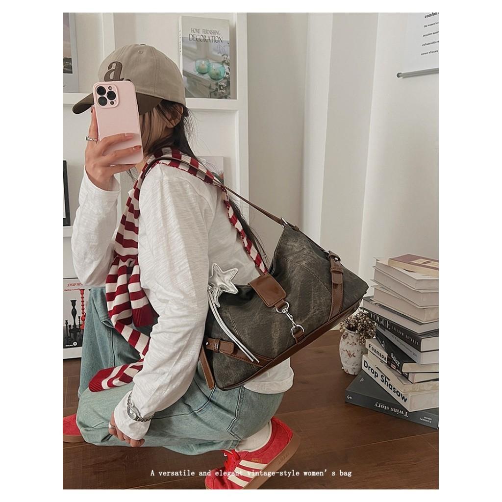 IELGY Fashionable Solid Color One-Shoulder Underarm Bag Large Capacity Commuter Messenger Bag