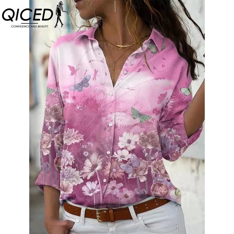 QICED 38 Color Women's Fashion Casual Long Sleeve POLO Neck Blouses & Shirts