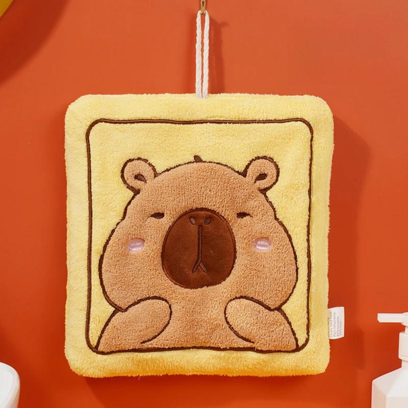 

Kawaii Kapibara Hand Towel Thickened Coral Fleece Embroidered Towels Cute Hand Cloth Kitchen Children s Handkerchief Towel светло-желтого