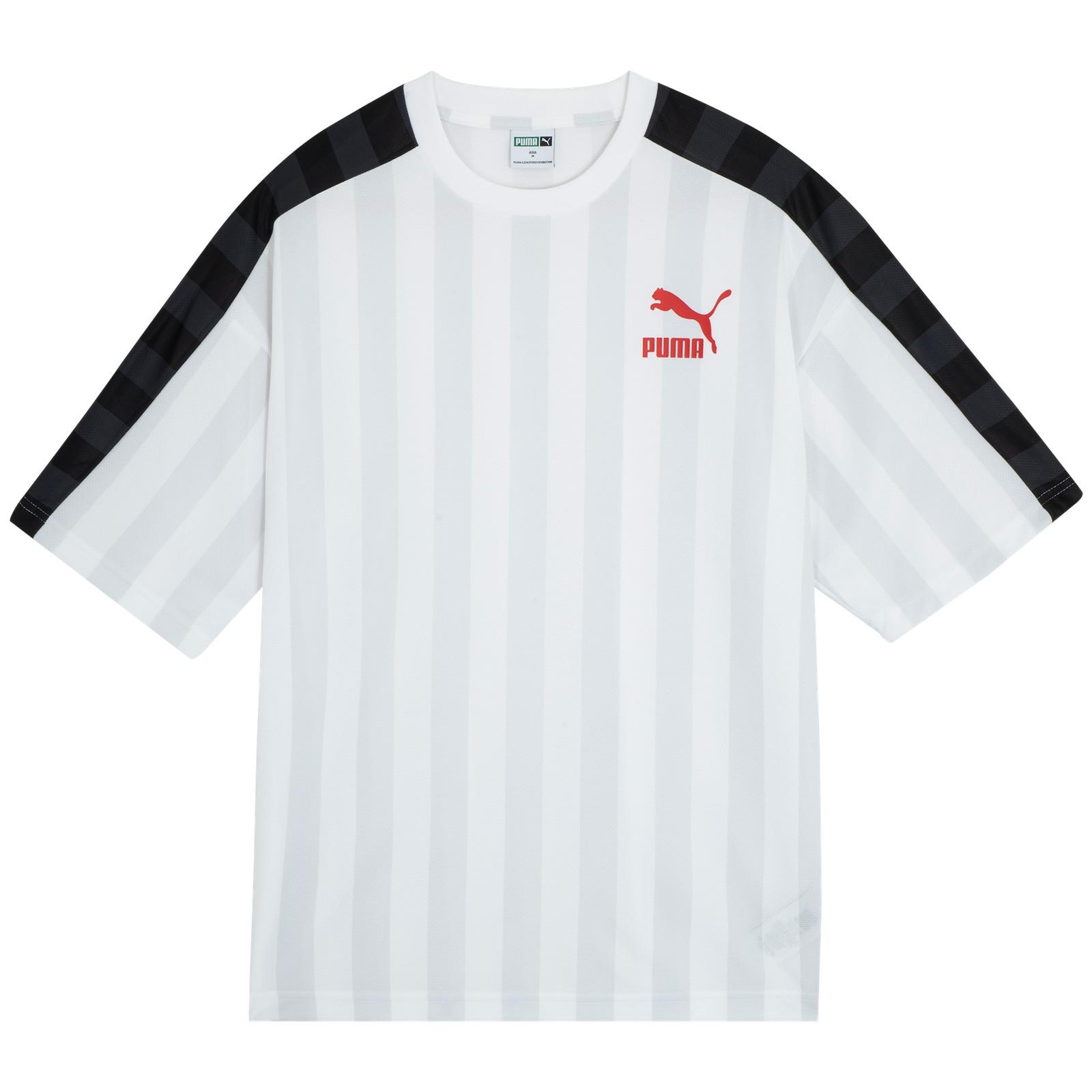 Puma Classics Ss Tee Letter Logo Casual Striped Round Neck Loose Breathable Short Sleeve T-Shirt Men Tops White 620225-02 M