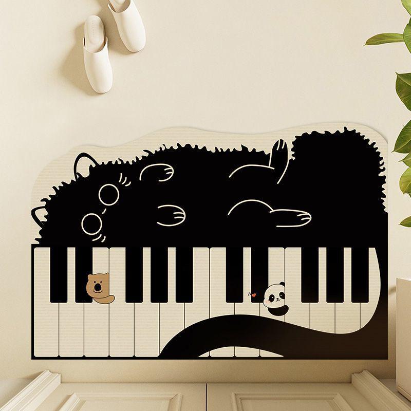 Anti-Slip Water Absorbent Velvet Floor Mat for Cat Piano Design, Bathroom & Entrance