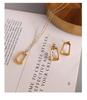 Marka French Geometric Square Necklace & Clavicle Chain Set with 18k Gold Titanium Steel Earrings Studs
