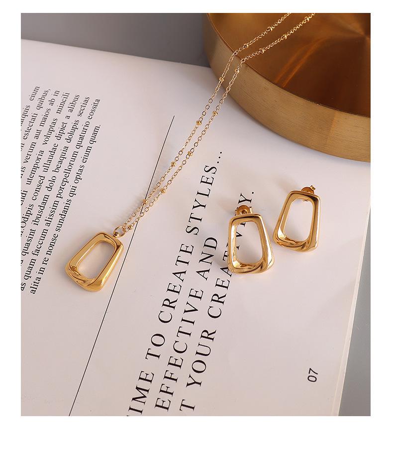 Marka French Geometric Square Necklace & Clavicle Chain Set with 18k Gold Titanium Steel Earrings Studs