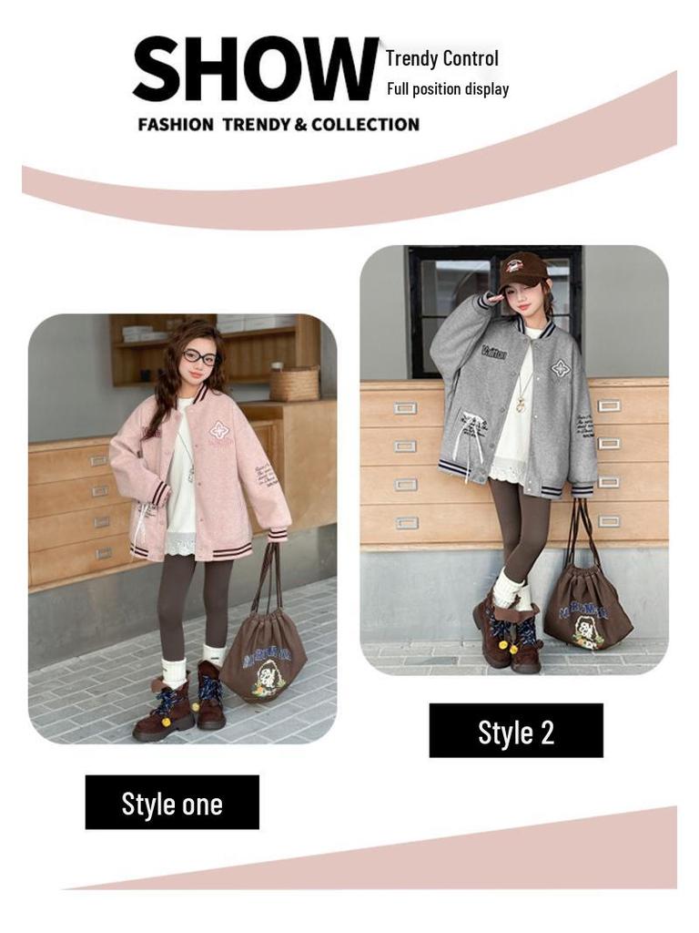 2025 Mädchen Rosa Langarm Stilvolle Herbstjacke