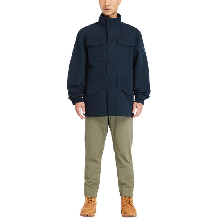 Timberland Solid Logo Design Stand Collar Outdoor Casual Waterproof Jacket Men Jacket Deep-Sapphire-Blue A2P6B-433
