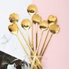 6pcs Gold Flower Stainless Steel Tea Spoons Set Coffee Spoon Honey Dessert Ice Cream Scoop Teaspoon Cafe  Long Handle Tableware