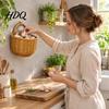 Kitchen Spice And Egg Organizer Woven Hanging Wicker Storage Basket Wall Mounted Imitation Rattan Organizer Versatile Containers Rustic Style