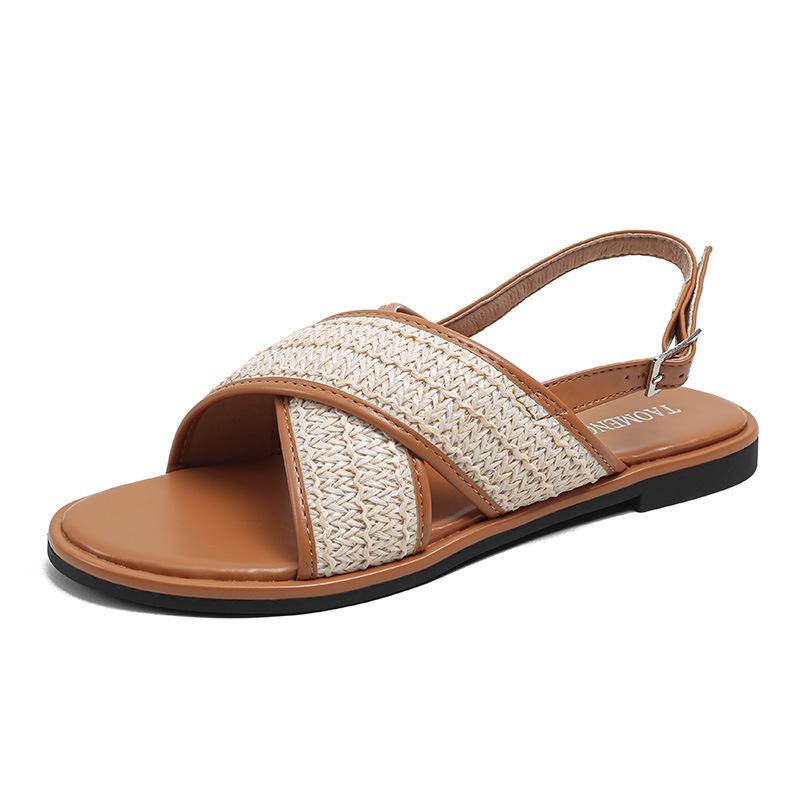 

Woven surface cross-buckle with round head open-toed versatile women s platform sandals for summer wear 43