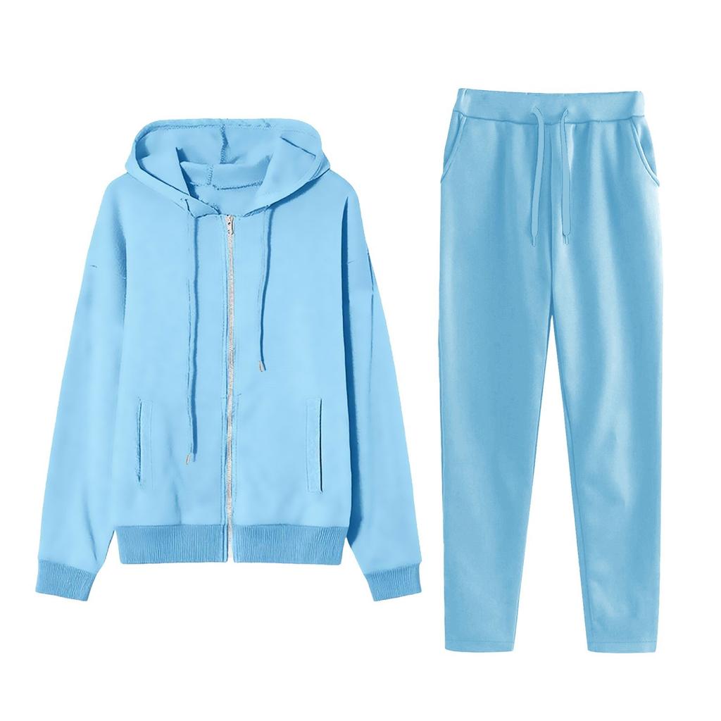 Women's Fashion Solid Color Pullover Casual Fresh Long Sleeve Hooded Sweatshirt Set