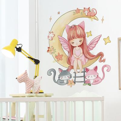 Fun-f161 Cartoon Maanbloem Fee Kinderkamer Woonkamer Huis Verfraaiing Muursticker
