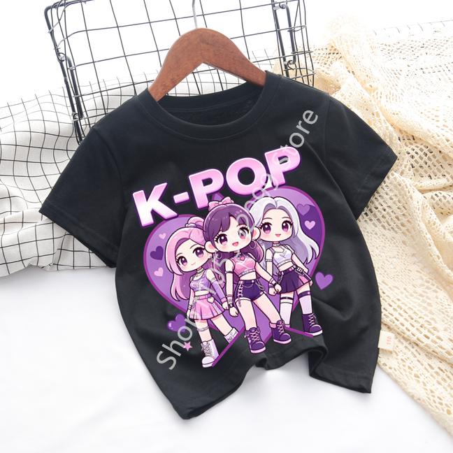 Kpop Childrens T Shirt Cartoon Graphic Short Sleeve Summer Comfortable Top Funny Gift for Fans Harajuku TShirts Girls Clothes