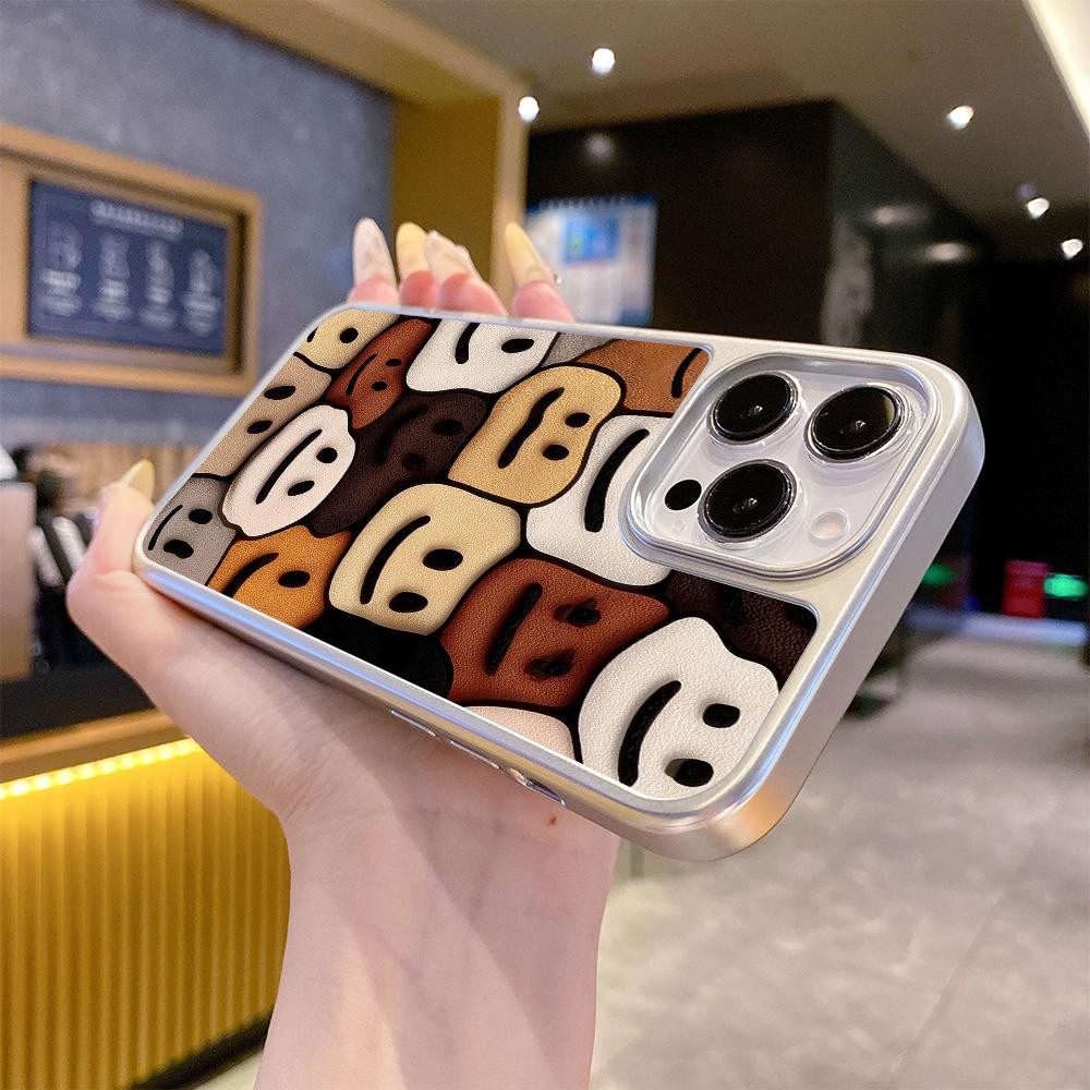 North American Station Three-dimensional Smiley Face Collage iPhone14pm Mobile Phone Case Apple 17 Cute Anti-drop AG Frosted Glass Case