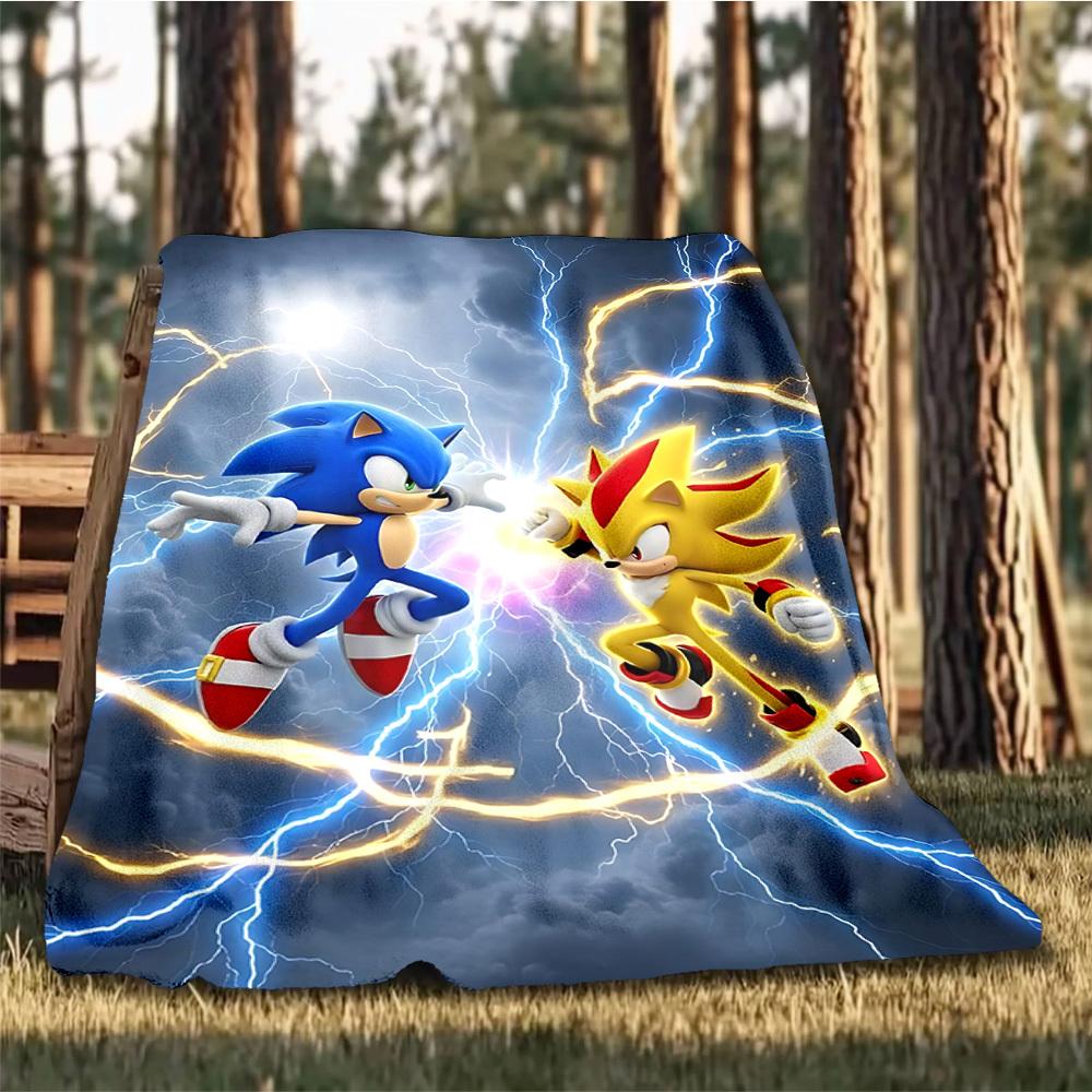 1pc Sonic, Lightning Outdoor Personalized Flannel Blanket, Soft, Lightweight Personalized Flannel Blanket, Digital Printing,