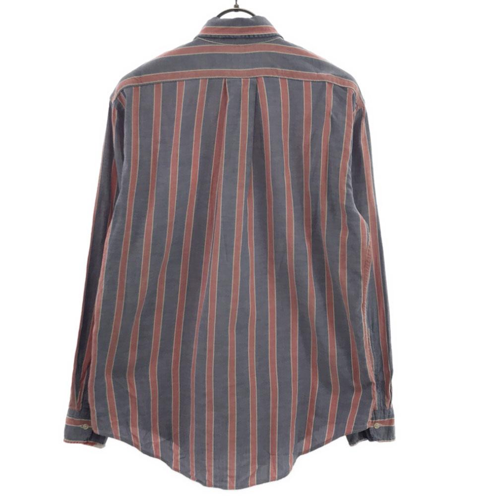 Polo by Ralph Lauren 80s Vintage Boys' Green Tag Shirt, Made In USA Stripe Logo Embroidery Long Sleeve Button Down Shirt Men's Used