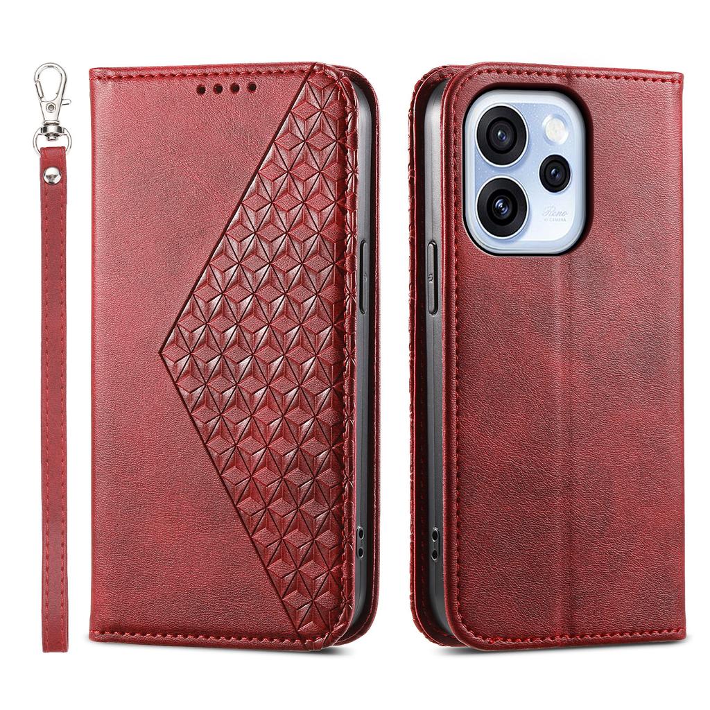 For Oppo Reno15 F 5G Case Calf Texture PU Leather Wallet Phone Cover with Wrist Strap