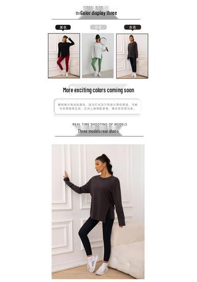 European-American Breathable Split-Side Long Sleeve Fitness Top for Running & Yoga