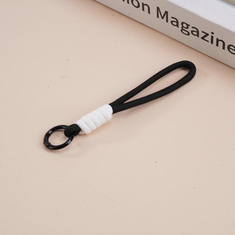 Multifunctional Color Block Woven Lanyard Keychain with Cartoon Plush Bag and Perler Bead Pendant