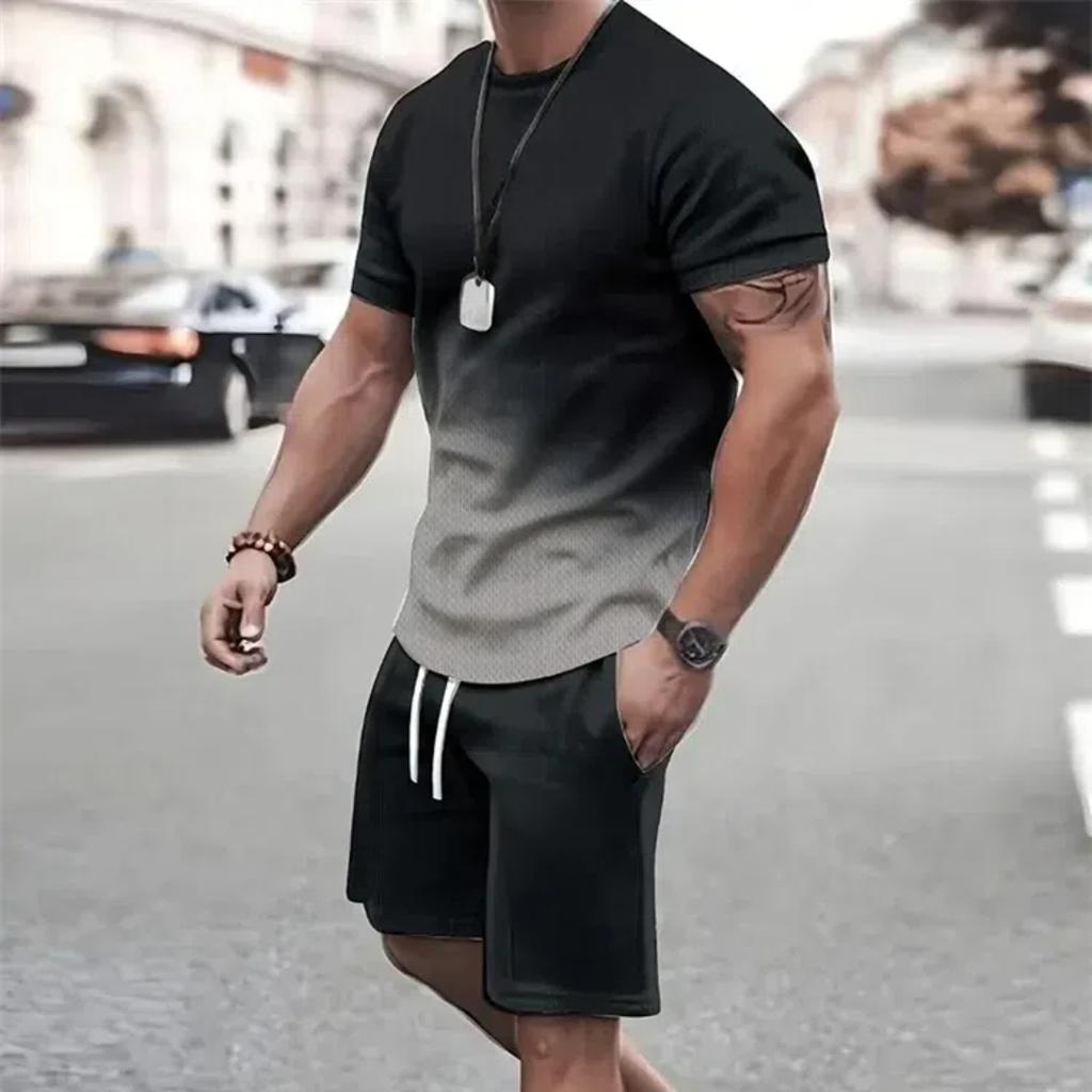Mens T Shirt Shorts Set Fashion Mens Cross Printed Short Sleeve Two Pieces Oversized Outdoor Beach Sports Men's Plus Size Suit
