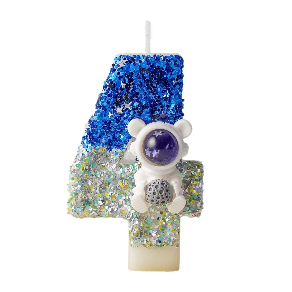 Creative Astronaut Birthday Cake Number Candles with Sequins - Fun Cartoon Atmosphere