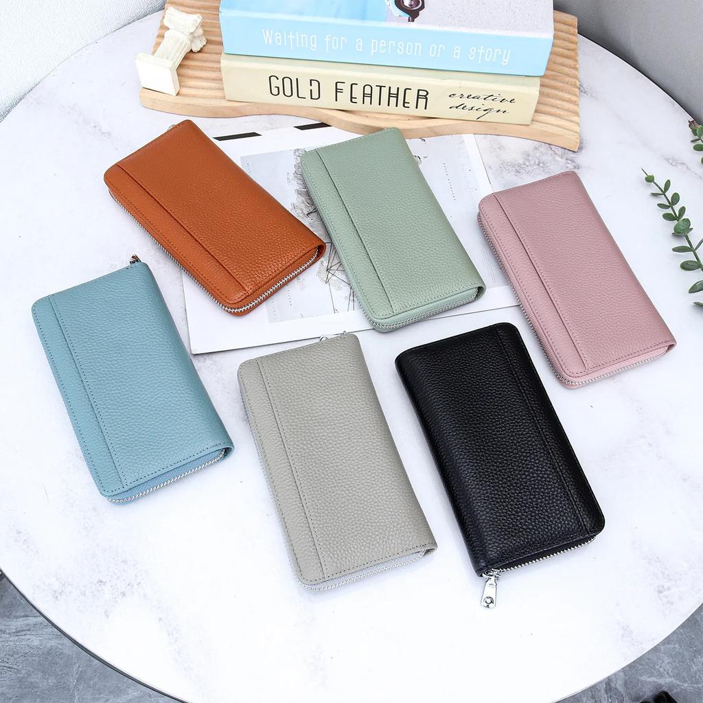 Travel RFID Blocking Leather Long Wallet,Large Capacity Zipper Purse with Boarding Pass Pocket,Multi-Card Organizer for Business