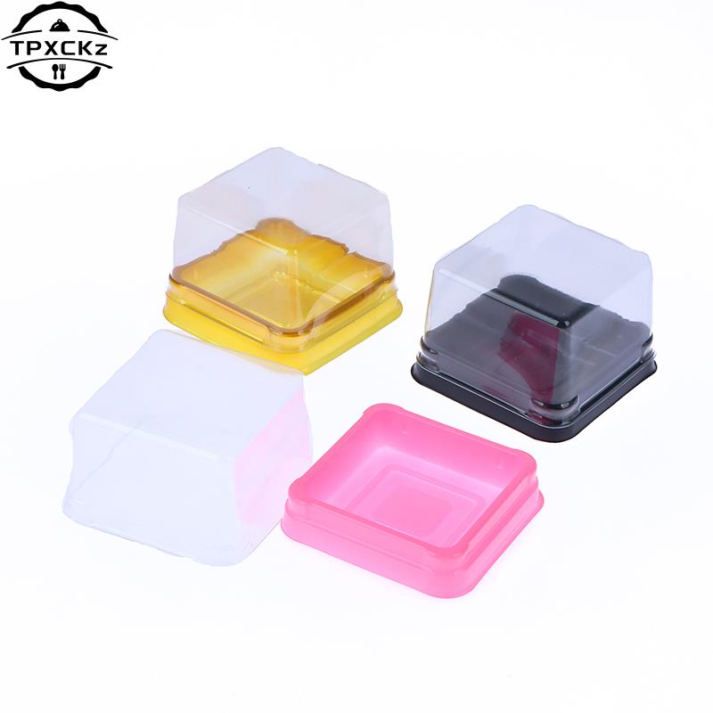 50pcs Plastic Square Moon Cake Boxes Egg-Yolk Puff Container Golden Packing Box Square Blister Egg Yolk Pastry Box