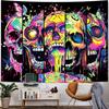 Heopapin Blacklight Skull Art Tapestry UV Reactive Neon Skeleton Butterfly Tapestries Trippy Blacklight Horror Face Tapestry Halloween Aesthetic Wall