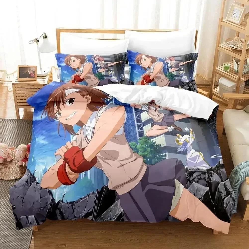 Jauns Misaka Mikoto gultas veļas komplekts, vienvietīgs, pilns karalienes izmēra gultas komplekts, pieaugušais bērns guļamistabas segas pārvalks, 3D Anime palaga komplekts