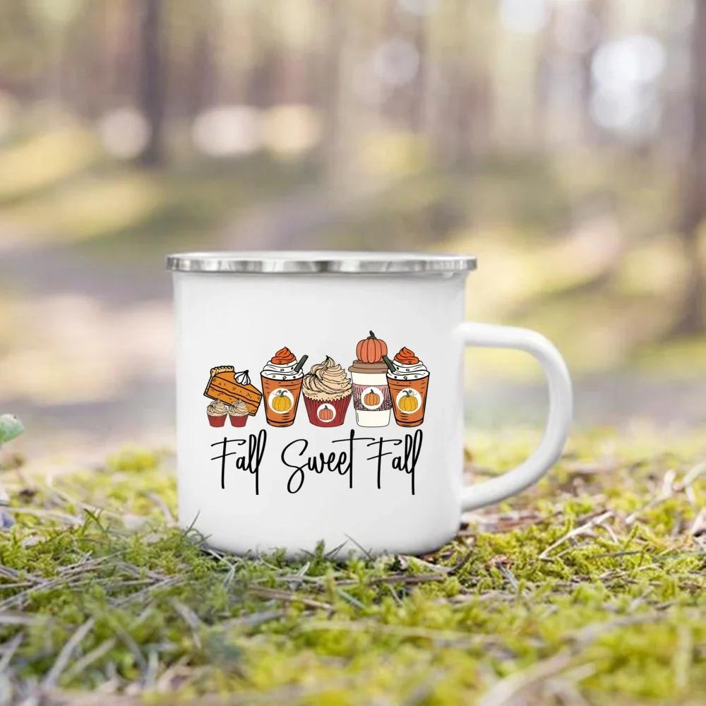 Take Me To The Pumpkin Patch Printed Enamel Mugs Coffee Cups Thanksgiving Party Juice Mug Cocoa  Handle Cup Fall  Holiday Gifts