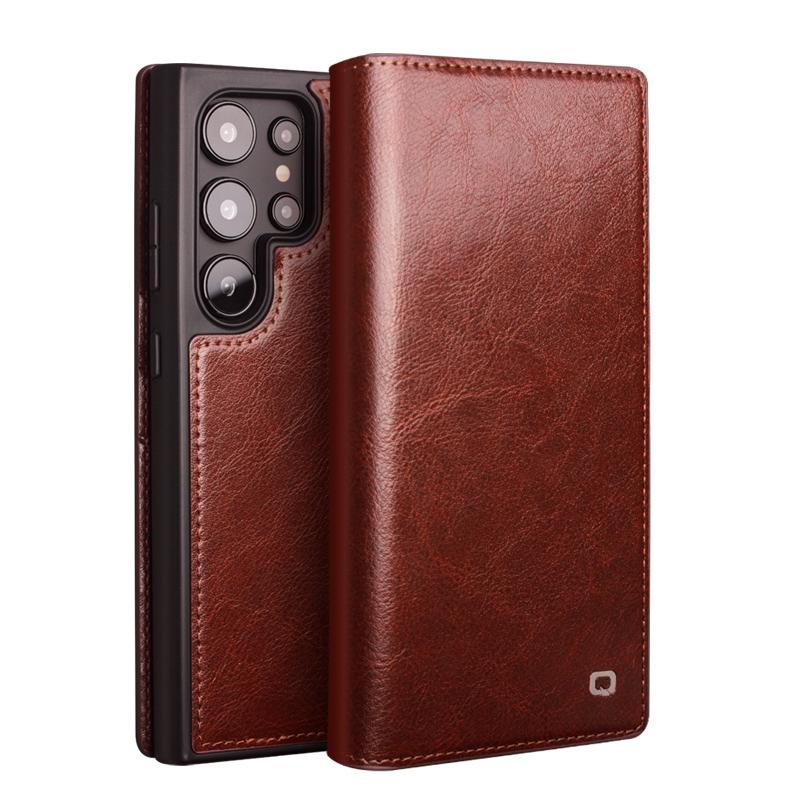 Genuine Leather Phone Case for Samsung S25+ Plus 5G Business Style Fashion Luxury with Card Slots Cover for S25 Ultra 5G