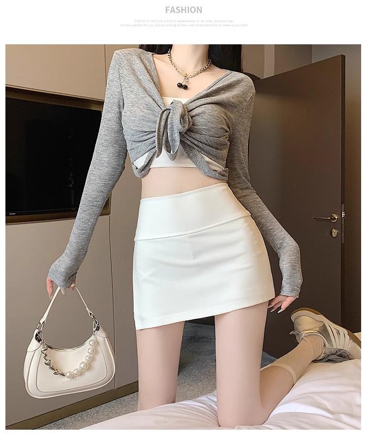 High-Waisted A-Line Short Skirt - Women's Spring Fashion with Anti-Exposure Style and Patchwork Design