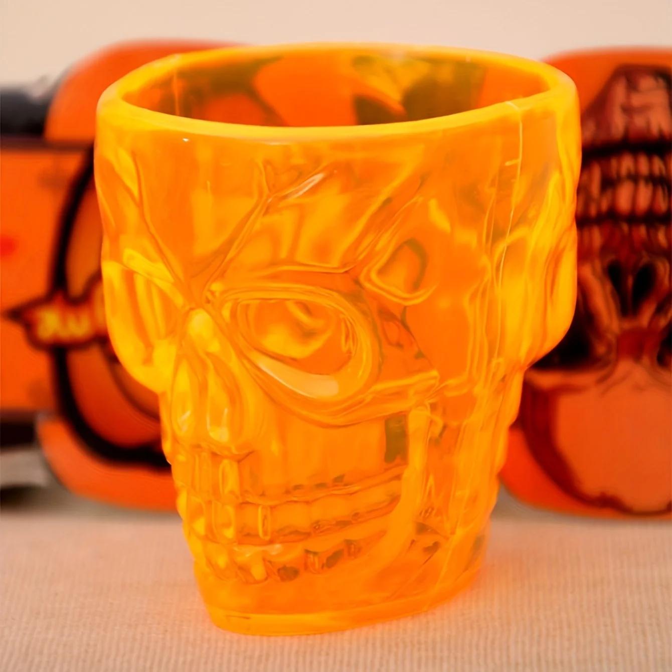 1pc Halloween creative transparent orange skull print cup, household plastic fun water cup 55ml оранжевый