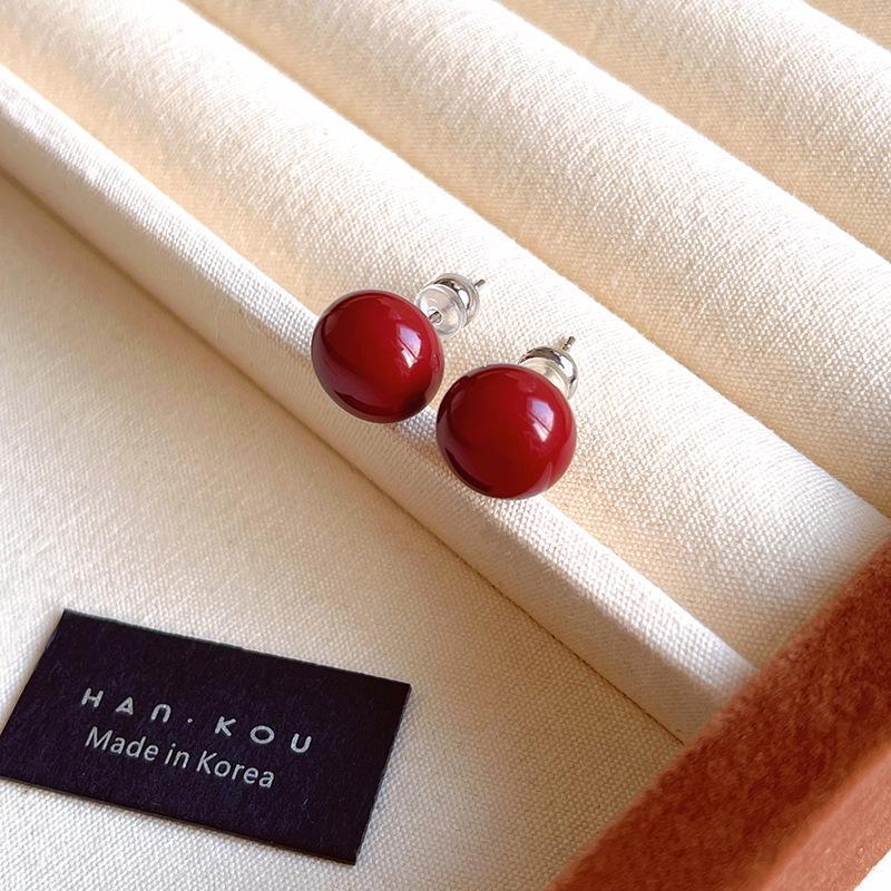 925 Sterling Silver Red Ankola Bead Earrings for Women - Elegant, Simple Pearl Design