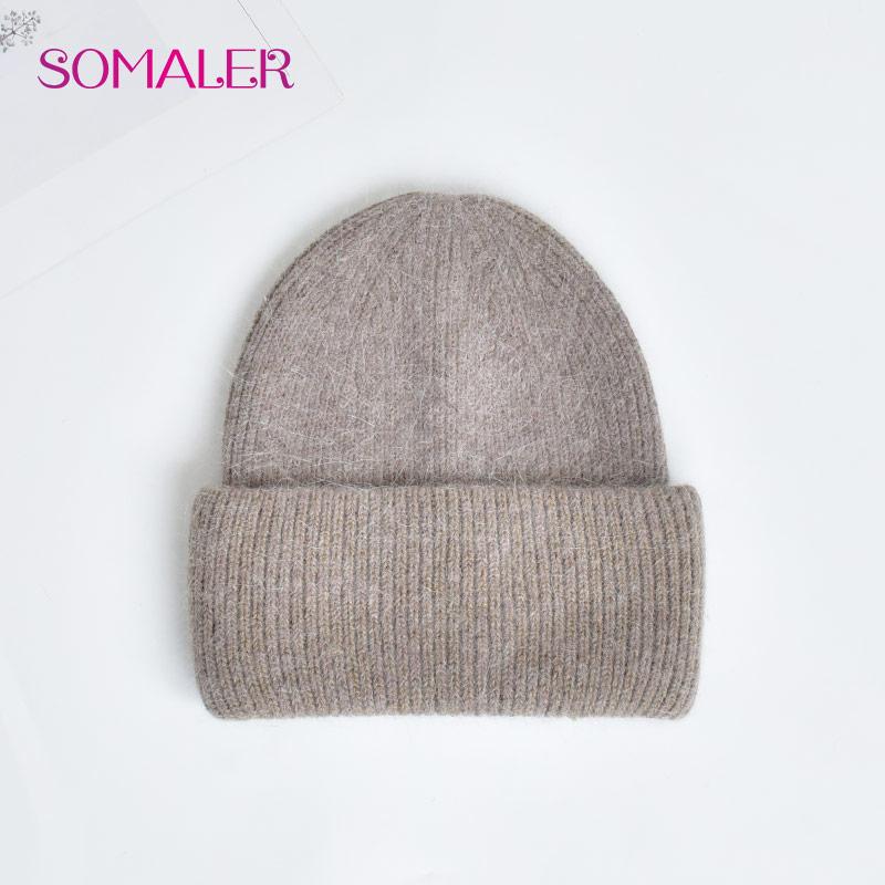 SOMALER Wide Cuff Knit Hats for Women Winter Angora Wool Blend Beanie Soft Warm High Quality Ski Caps