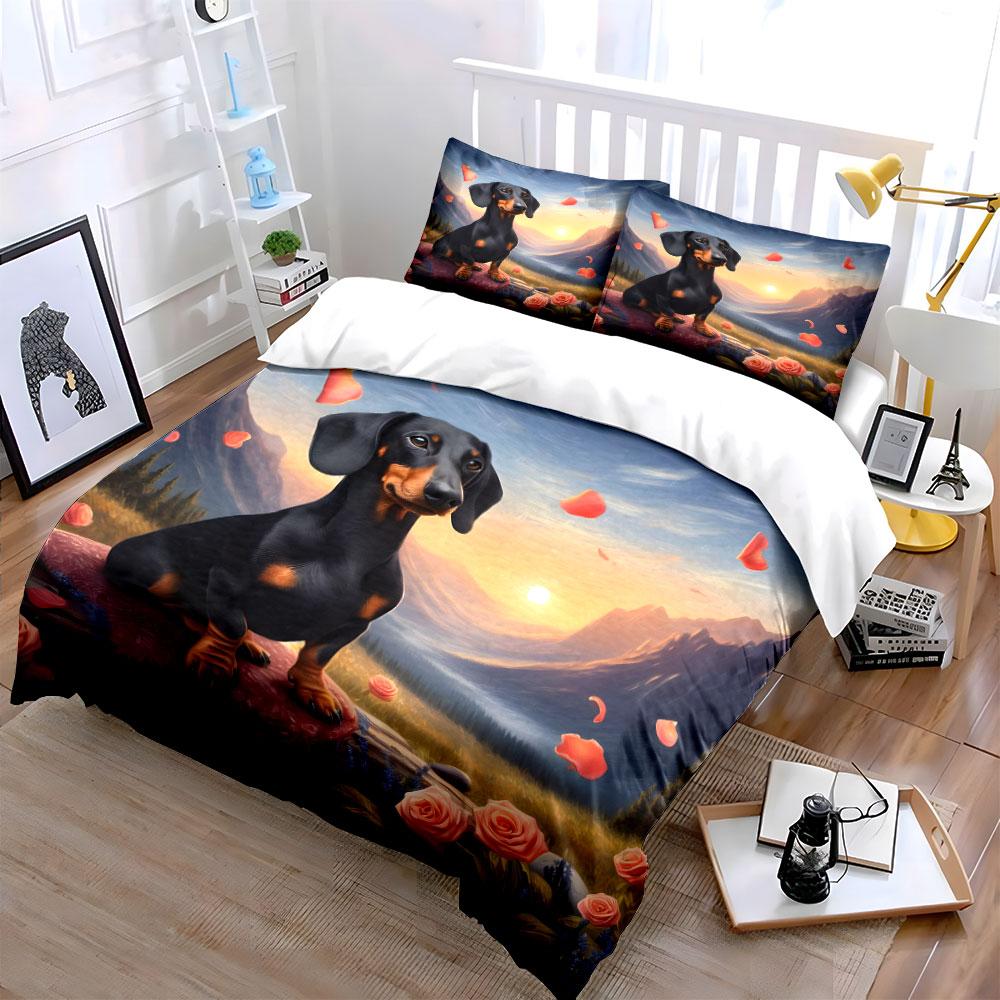 "Sunlit Canine Paradise Blossoms" Bedding Sets Duvet Covers Pillowcases(1* Duvet Cover 2* Pillowcases Without Duvet Insert)