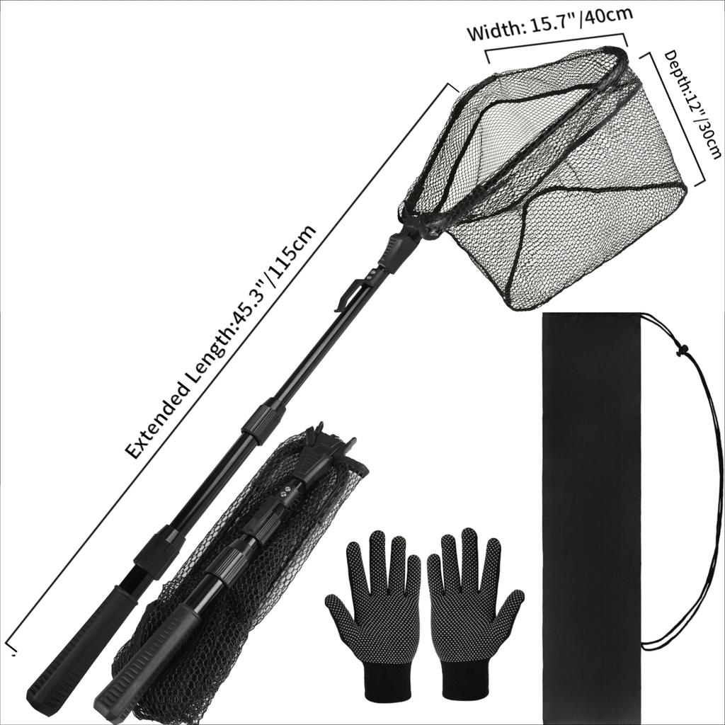 Retractable Fishing Landing Net with Telescoping Pole Foldable Handle for Kids Men Freshwater Saltwater Fly Fishing Carp Net