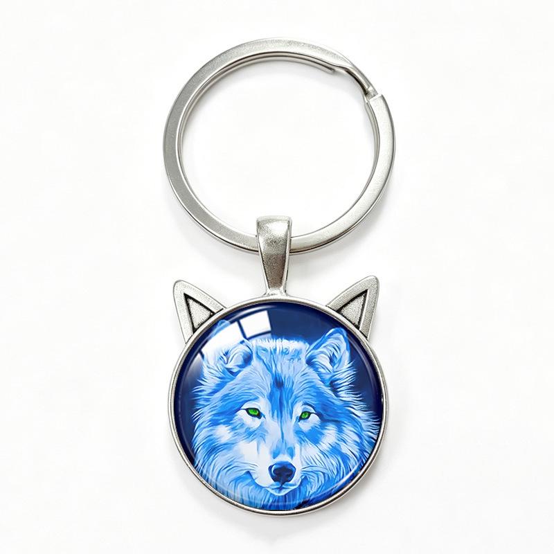 Lone Wolf Cat Ear Time Gem Keychain - Retro Style Unisex Alloy Keyring