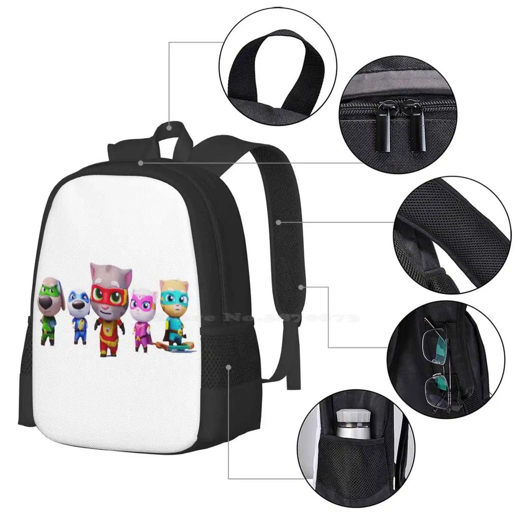 Talking Tom And Friends Are Hero T Shirt & Mask And Sticker School Bags For Teenage Girls Laptop Travel Bags 2020 2022 2023