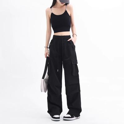 Black Work Pants for Women In Autumn New High-waisted Slim and Wide-leg Casual Sports Pants