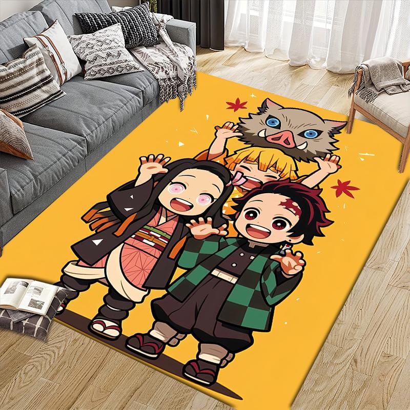 Demon Slayer Kawaii Chibi Square Area Rug, Non-Slip Floor Mat for Home Decor, Perfect Gift for Fans