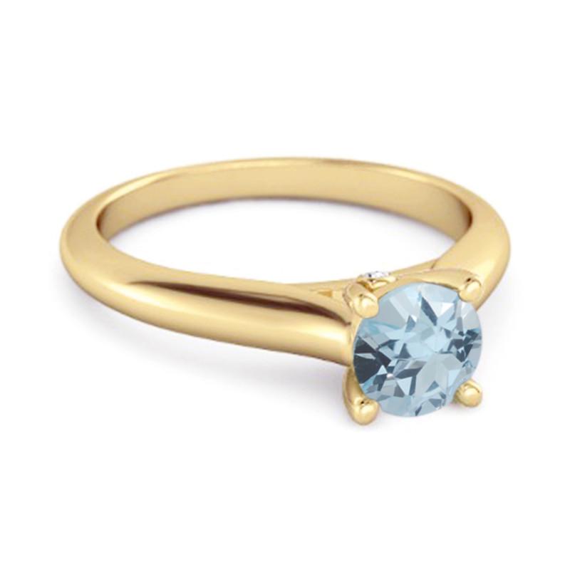 Blue Topaz Round Solitaire Ring -925 Sterling Silver Gold Vermeil
