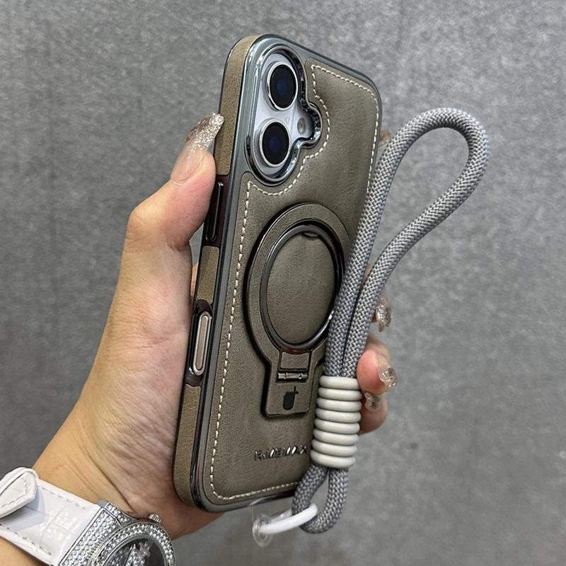 

Бизнес кожаный магнитный чехол-кронштейн для iPhone 16 Pro Max 15 Pro 14 13 12 роскошный ремешок противоударный для Magsafe Stand Phone Cover iPhone 16 Pro Max хаки