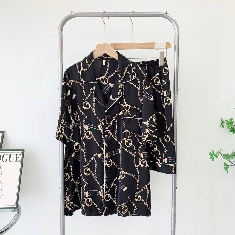 

Spring & Fall New Arrival Men Pajamas Summer Thin Short-Sleeved Shorts Plus Size Men s Pajamas Real Silk Special Treatment Couple Black Short Sleeve shorts XXL