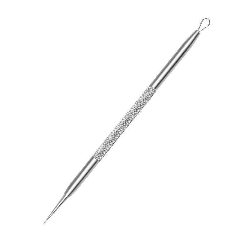 Stainless Steel Blackhead Remover Dual-Ended Acne Tool with Textured Head for Extracting Pimples and Comedones.