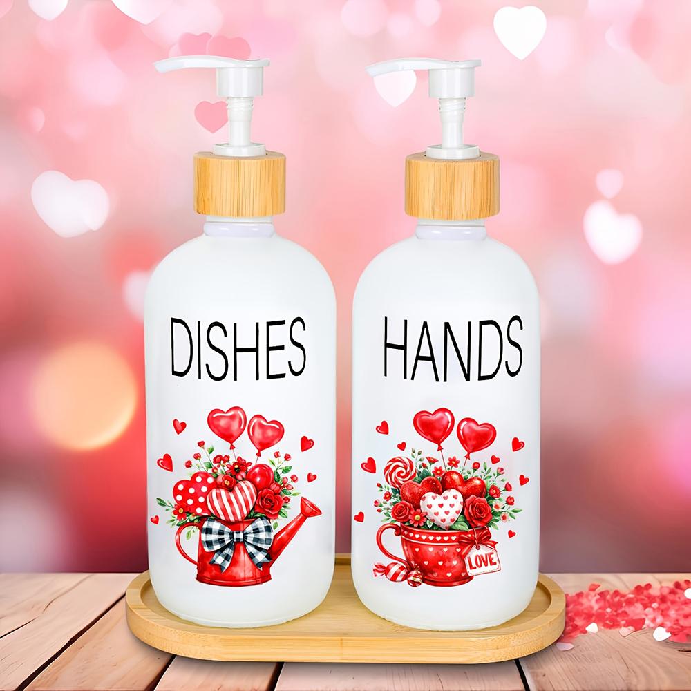 

Mother s Day Soap Dispenser with Tray Watercolor Red Heart Truck Soap Dispenser with Pump Refillable Liquid Soap Container