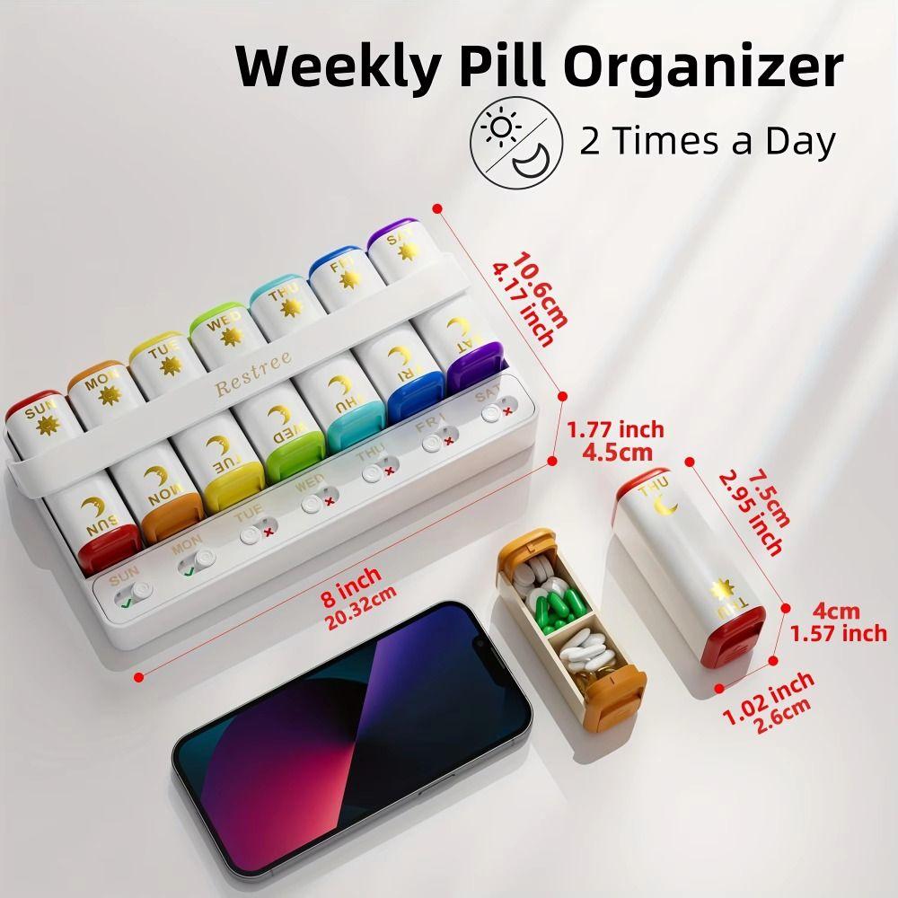Two Time a Day Pill Organizer AM PM Travel Medicine Box Weekly Pill Box  Medication Reminder