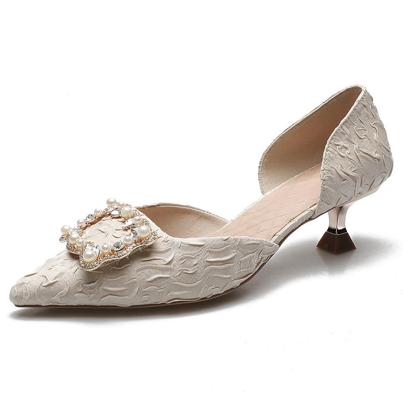 New women's shoes pointed high heels single shoes thin heels fashion bag head hollow sandals women's middle heel