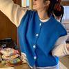 Crew Neck Knitted Cardigan Women's New Sweet Loose Casual Contrasting Color Retro Baseball Jersey Sweater Jacket