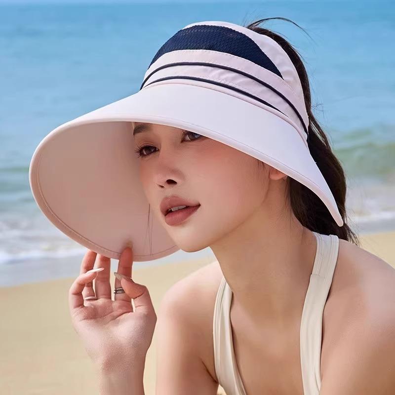 Summer empty top sun hat, large brim foldable all-round purple line sun protection 25 new models