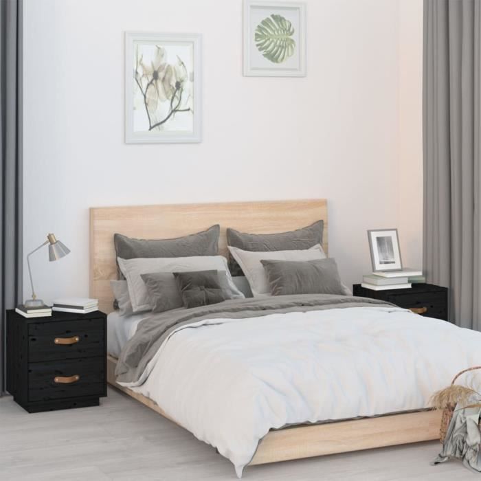 VidaXL Tables de chevet 2 pcs Noir 40x34x45 cm Bois de pin massif818334