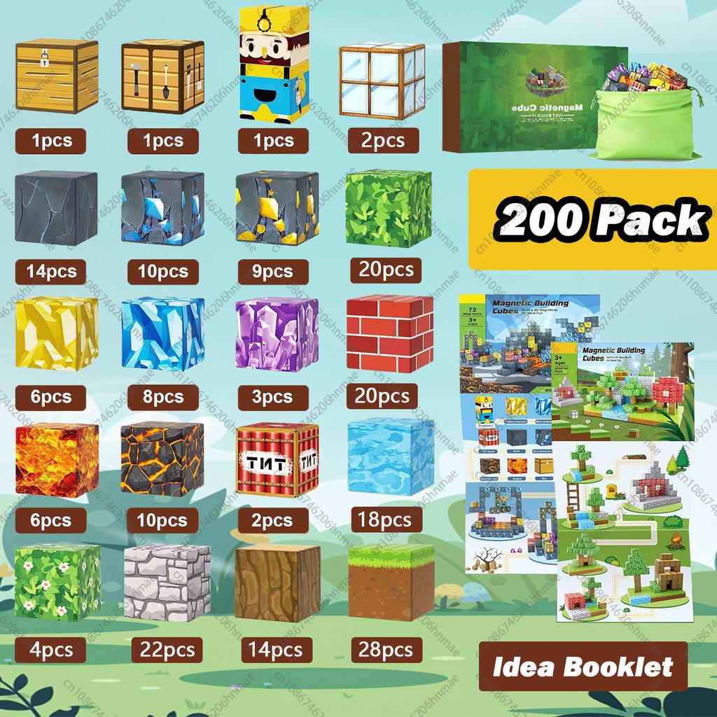 Blocs de construction magnétiques Jouet Construire Mine World Ensemble de cubes magnétiques pour garçon fille enfant 3 ans et plus Modèle DIY Jouets sensoriels STEM pour enfants Cadeau